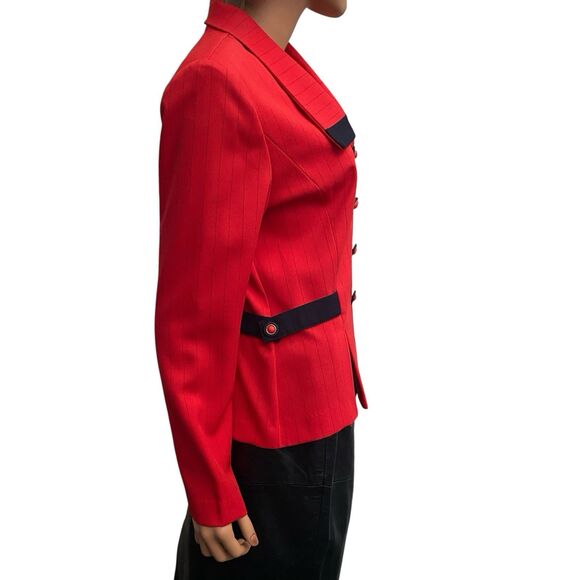 Red Blazer Jacket Women Sz 10 Fitted Black Vtg Made USA New York Pin Stripe - Picture 4 of 14
